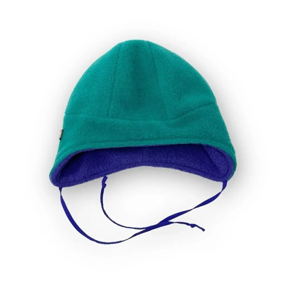 Vintage Columbia Reversible Teal Purple Fleece Beanie Hat Youth Size L/XL